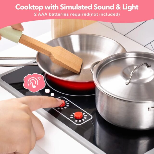 Robotime Robud Kitchen Playset Realistic Pretend Play Kitchen Montessori Wooden Play Kitchen Toy Kitchen Set for Kids Girls Boys - Image 3