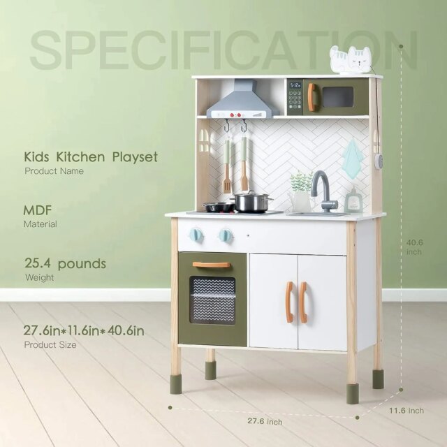 Robotime Robud Kitchen Playset Realistic Pretend Play Kitchen Montessori Wooden Play Kitchen Toy Kitchen Set for Kids Girls Boys - Image 4