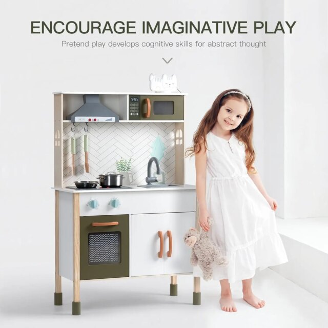 Robotime Robud Kitchen Playset Realistic Pretend Play Kitchen Montessori Wooden Play Kitchen Toy Kitchen Set for Kids Girls Boys - Image 2