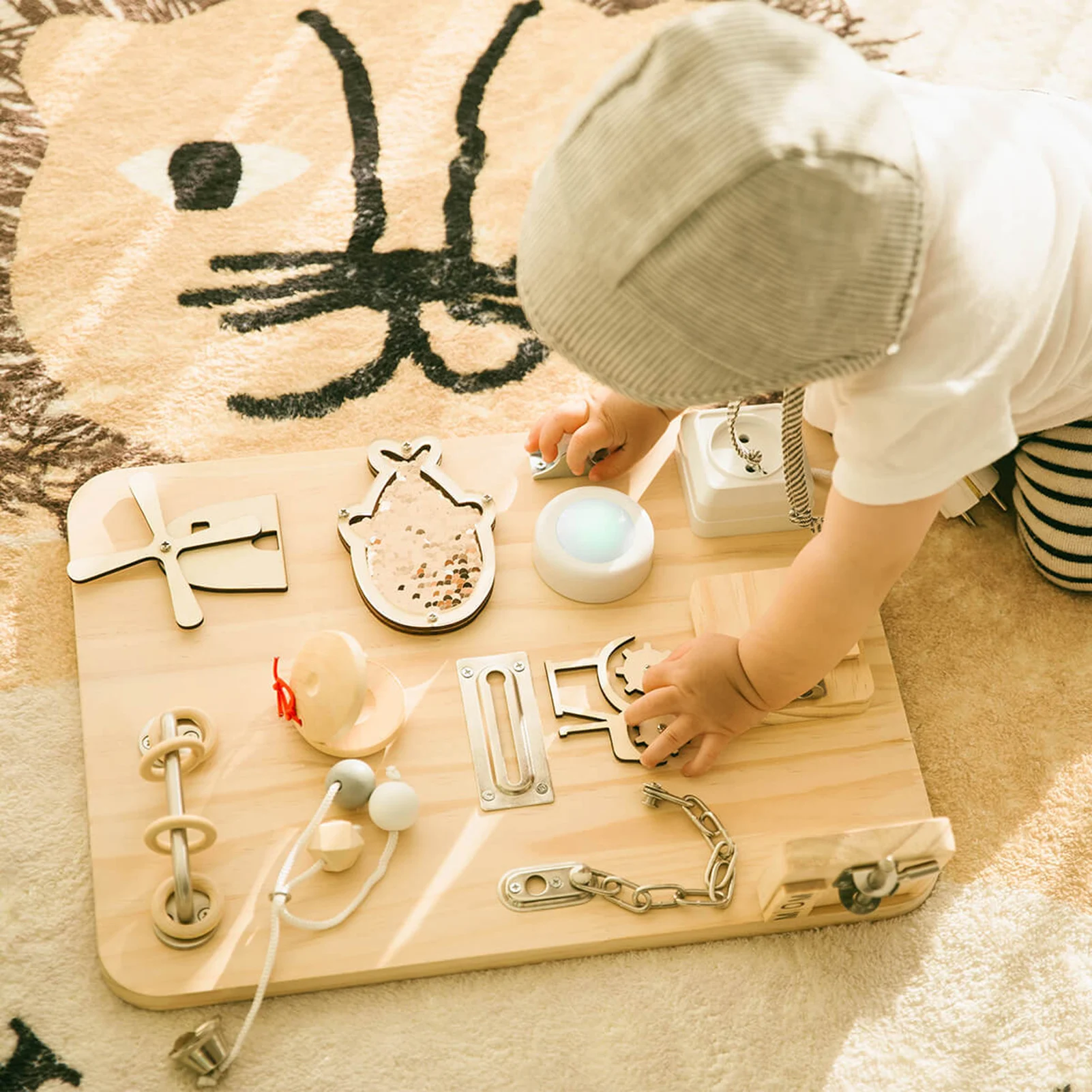 Toddler Busy Boards Montessori Toys For 1-3 Year Wooden Lock Activity Board Learning Basic Skills Sensory Board Educational Toy