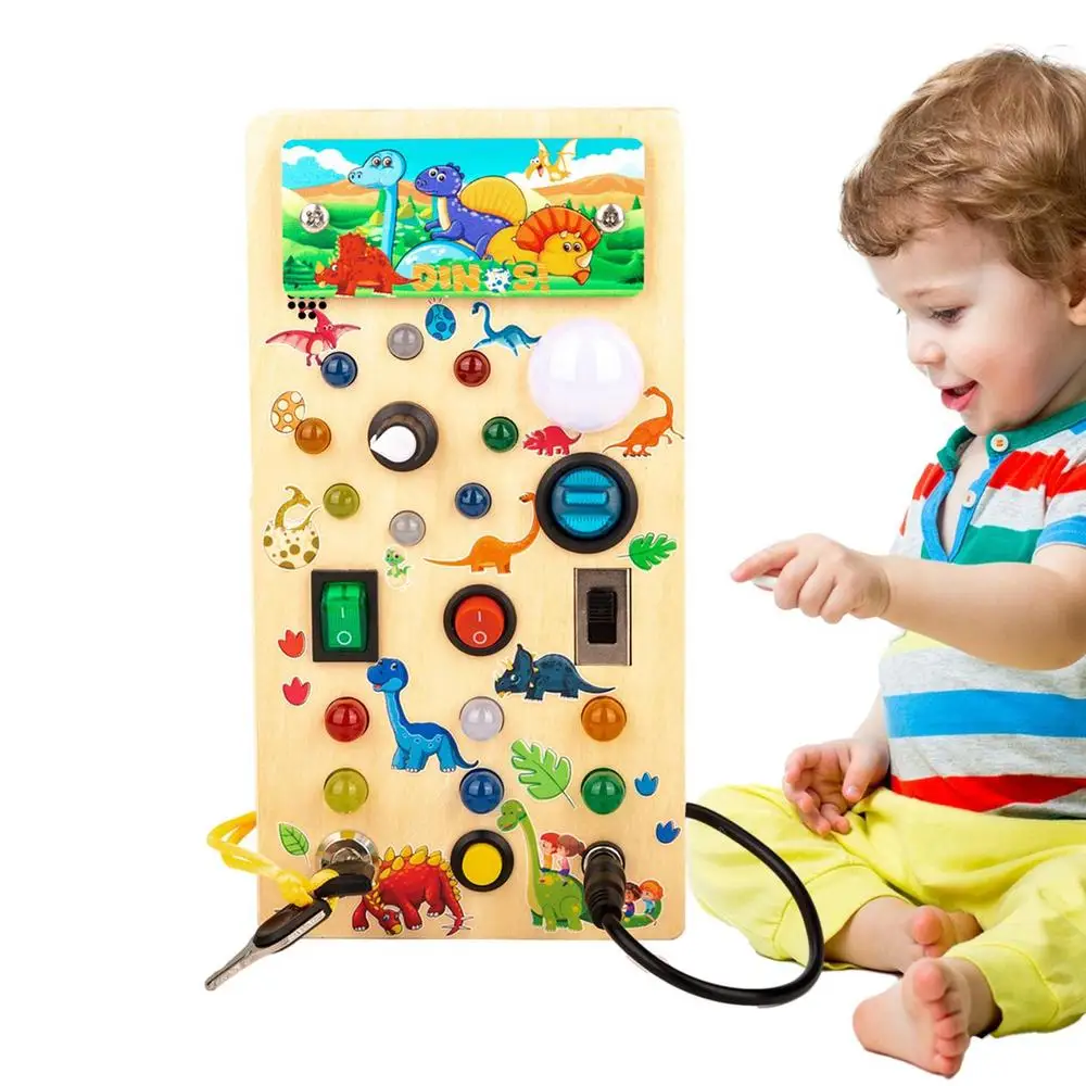 Montessori Busy Switches Wooden Activity Switch Toy With LED Light Pre-Kindergarten Toys To Exercise Sensory Perception For