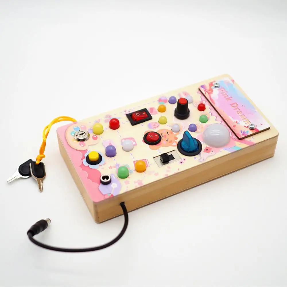 Montessori Busy Switches Wooden Activity Switch Toy With LED Light Pre-Kindergarten Toys To Exercise Sensory Perception For