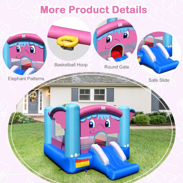 Inflatable Bounce House 3-in-1 Elephant Theme Inflatable Castle w/ 735W Blower - Image 5