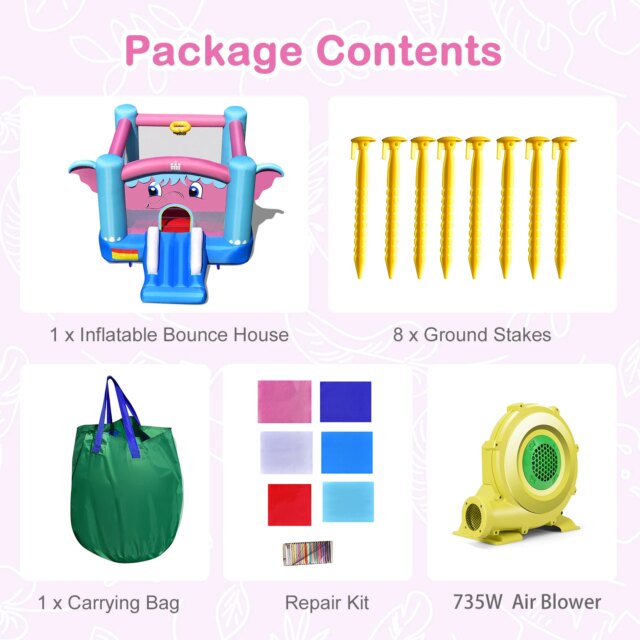 Inflatable Bounce House 3-in-1 Elephant Theme Inflatable Castle w/ 735W Blower - Image 6