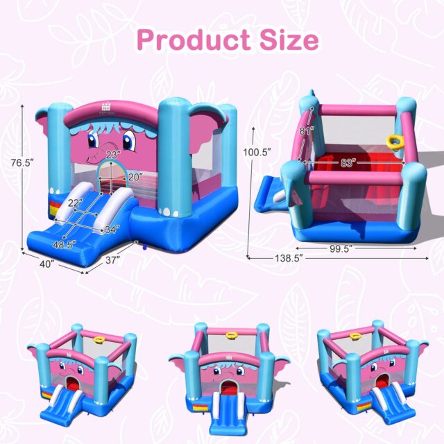 Inflatable Bounce House 3-in-1 Elephant Theme Inflatable Castle w/ 735W Blower - Image 2