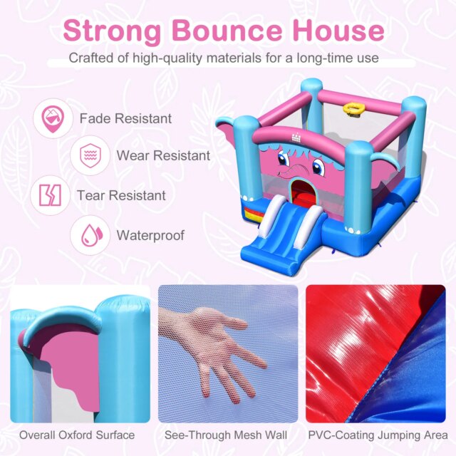 Inflatable Bounce House 3-in-1 Elephant Theme Inflatable Castle w/ 735W Blower - Image 4