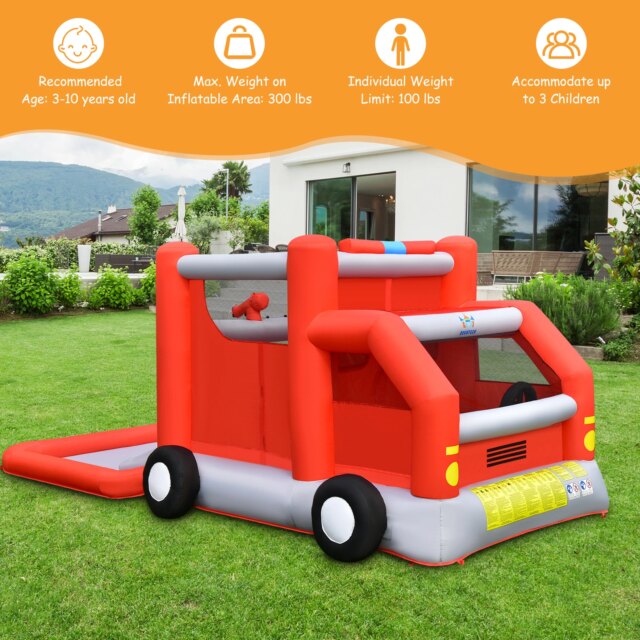 Fire Truck Themed Inflatable Castle Water Park Kids Bounce House Blower Excluded - Image 5