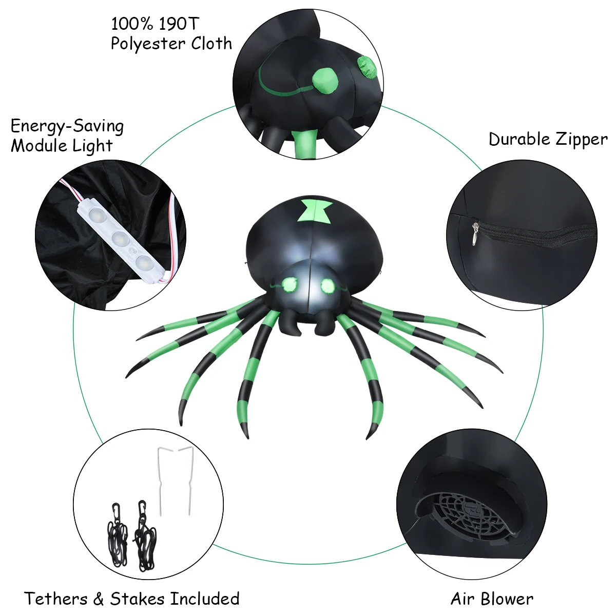 6FT Halloween Inflatable Blow-Up Spider w/ LED Lights Outdoor Yard Decoration