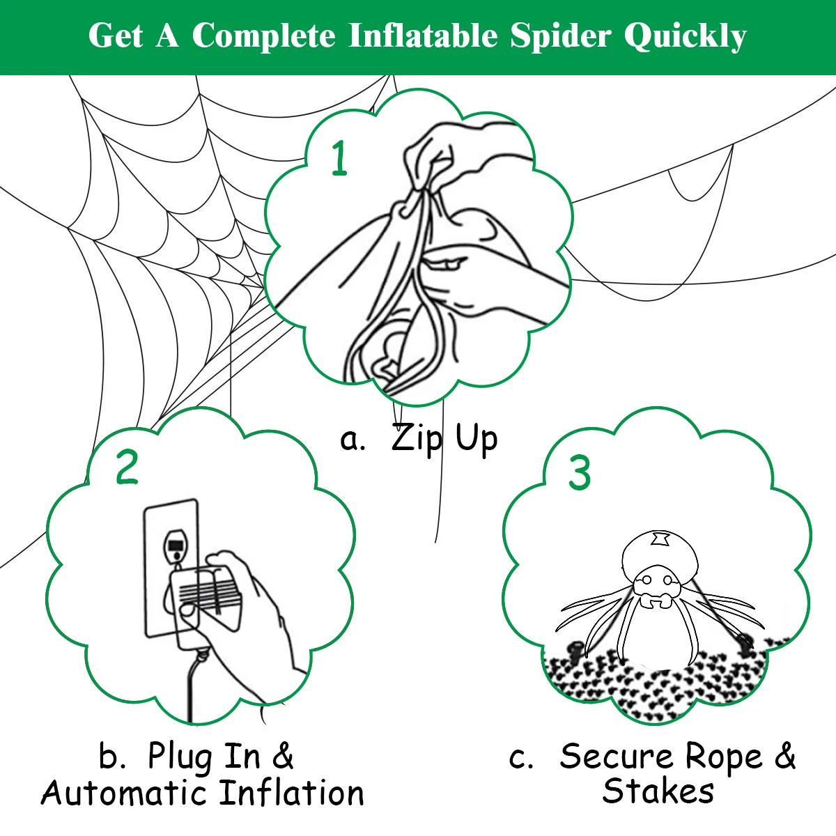 6FT Halloween Inflatable Blow-Up Spider w/ LED Lights Outdoor Yard Decoration