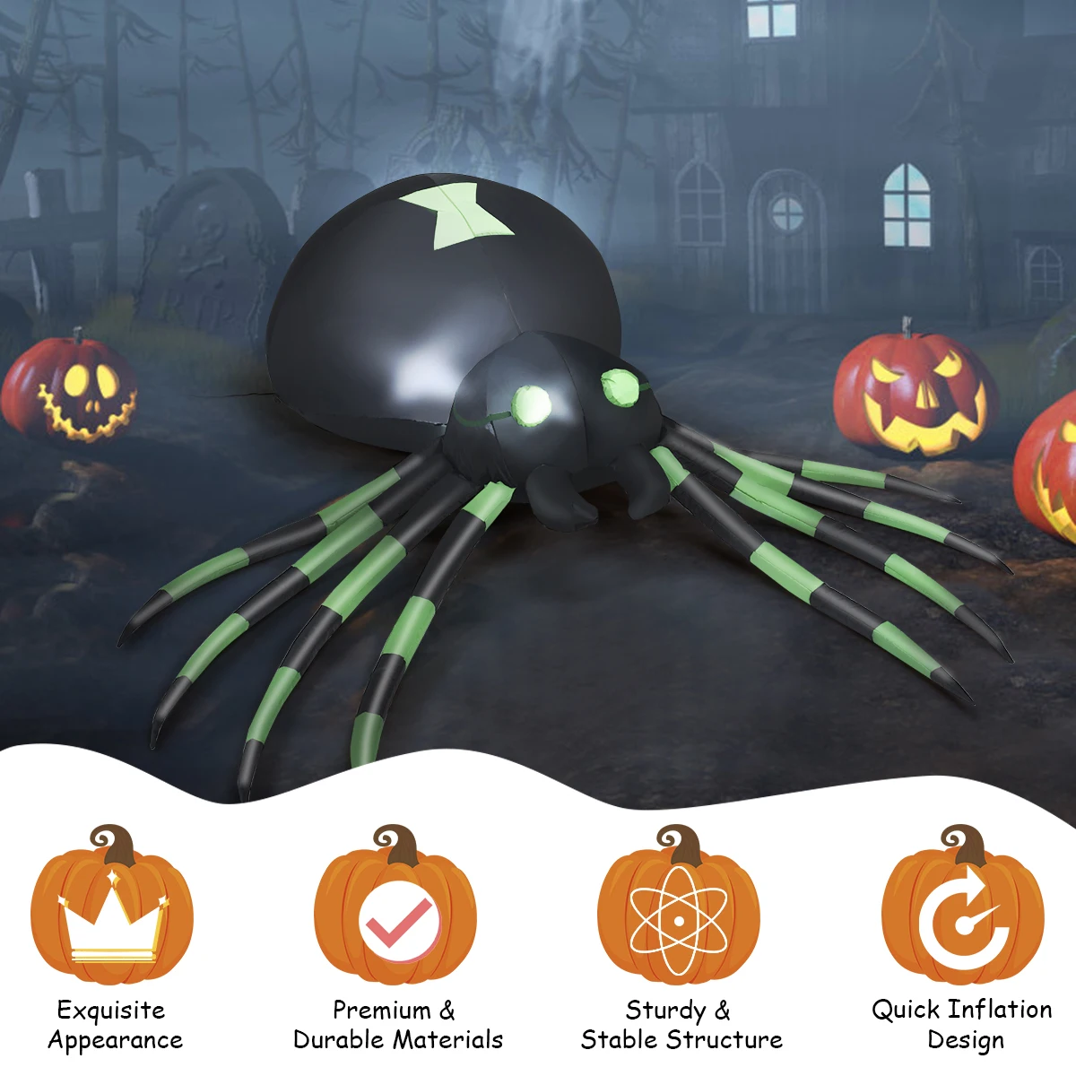 6FT Halloween Inflatable Blow-Up Spider w/ LED Lights Outdoor Yard Decoration