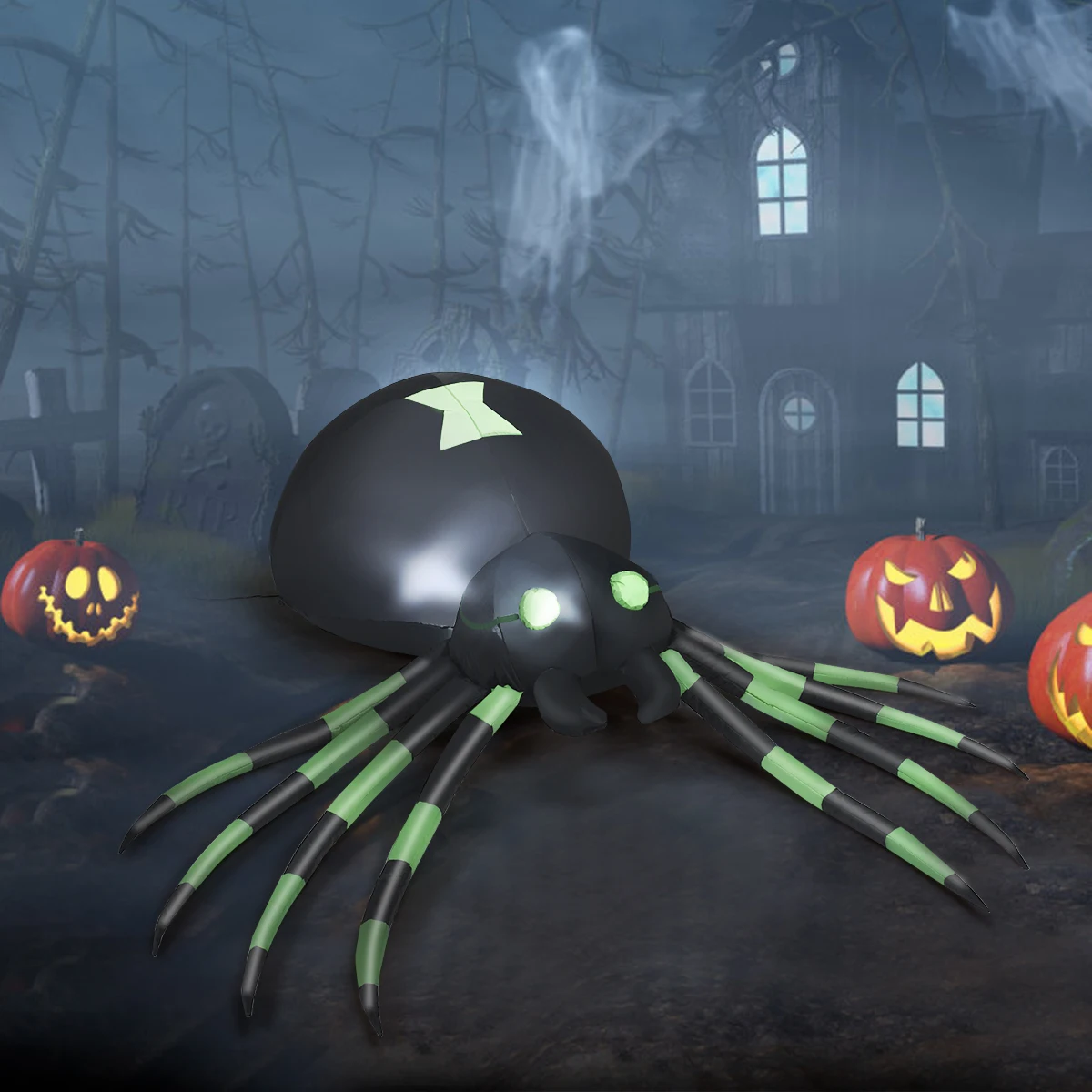 6FT Halloween Inflatable Blow-Up Spider w/ LED Lights Outdoor Yard Decoration