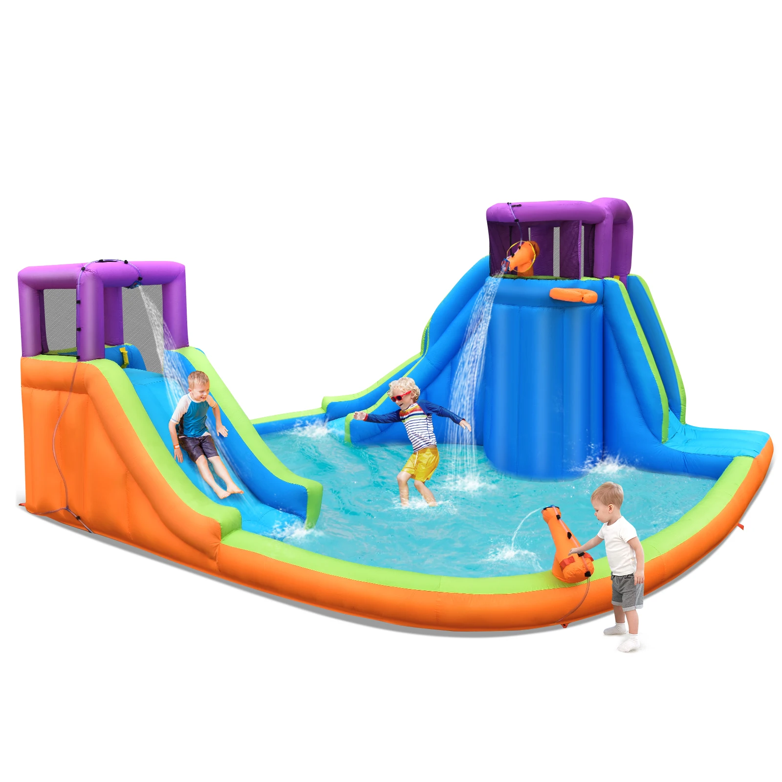 Bountech 6 in 1 Inflatable Dual Slide Water Park Climbing Bouncer Without Blower