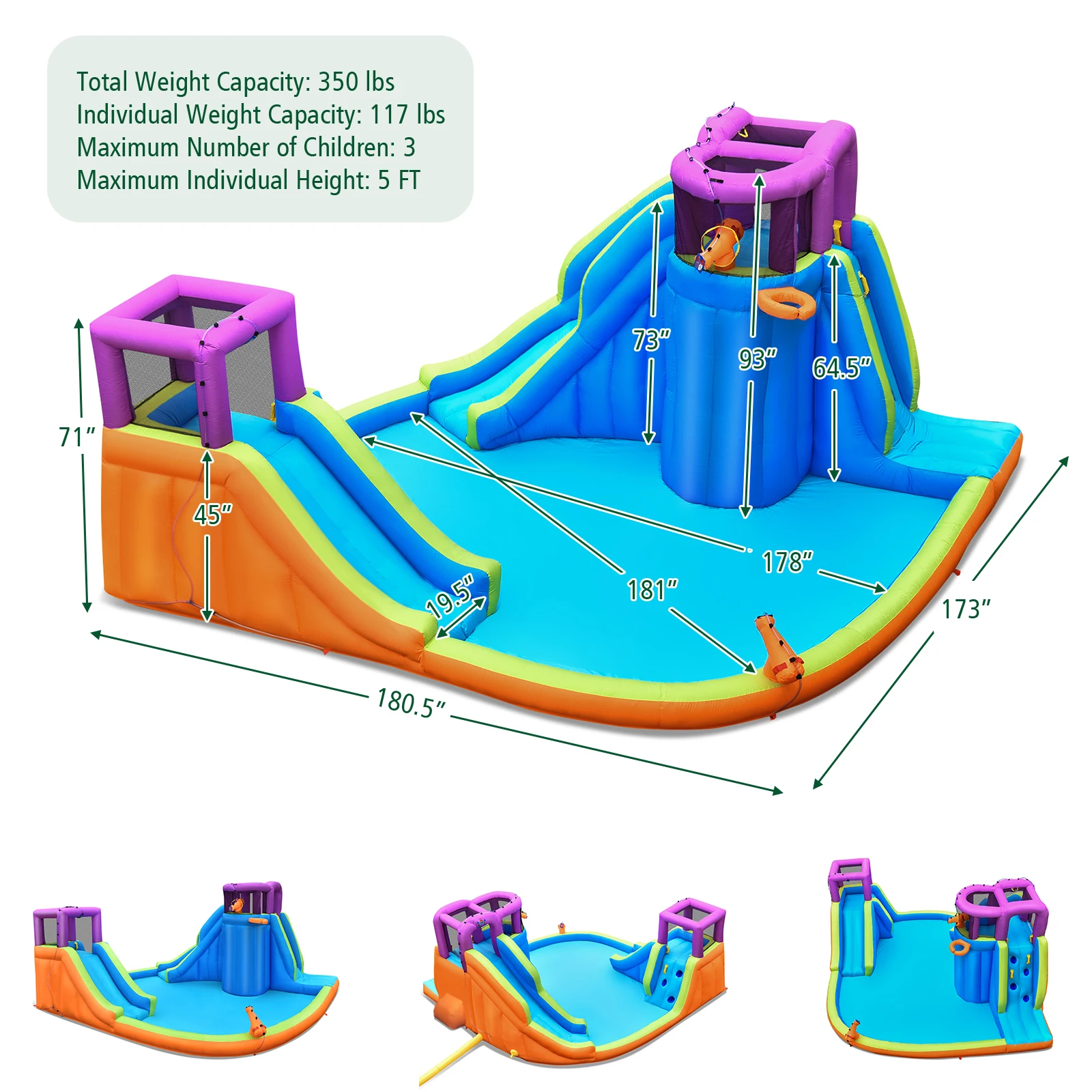 Bountech 6 in 1 Inflatable Dual Slide Water Park Climbing Bouncer Without Blower