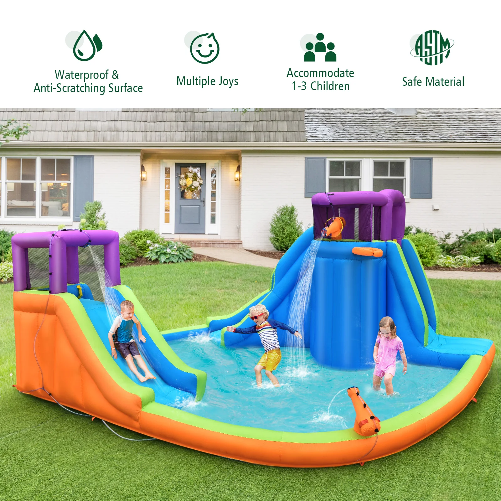 Bountech 6 in 1 Inflatable Dual Slide Water Park Climbing Bouncer Without Blower