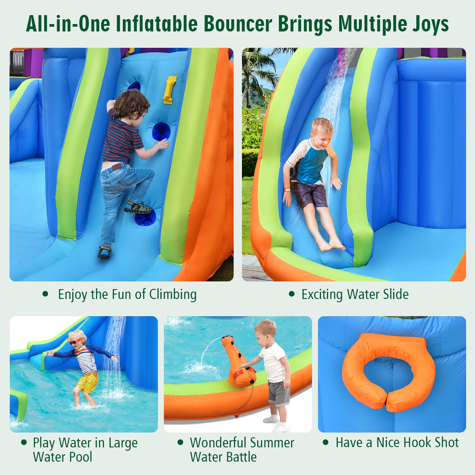 Bountech 6 in 1 Inflatable Dual Slide Water Park Climbing Bouncer Without Blower