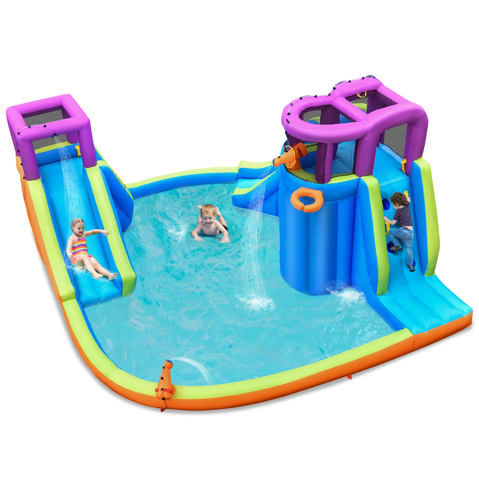 Bountech 6 in 1 Inflatable Dual Slide Water Park Climbing Bouncer Without Blower