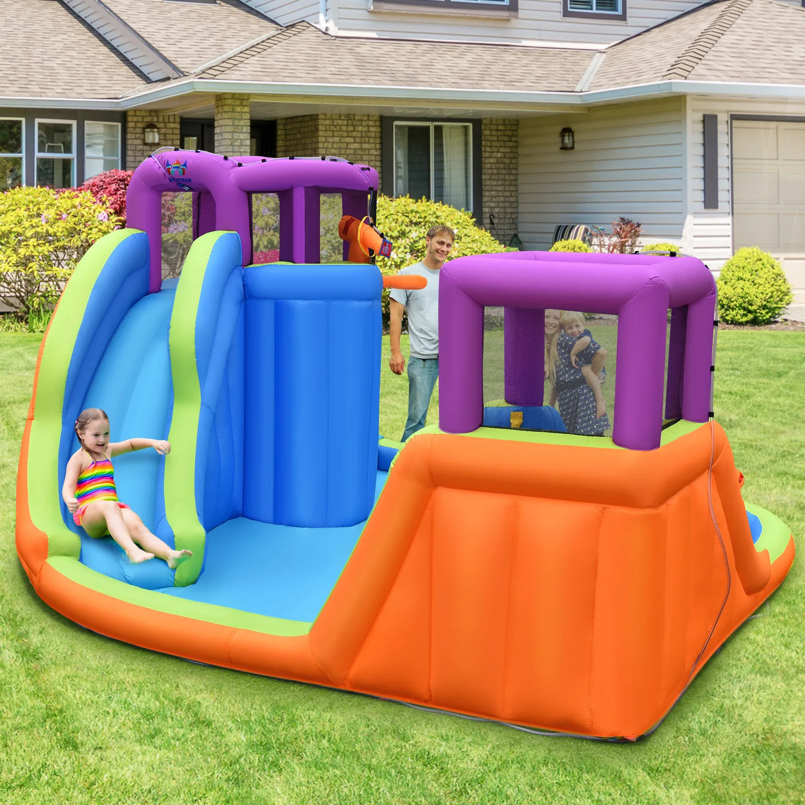 Bountech 6 in 1 Inflatable Dual Slide Water Park Climbing Bouncer Without Blower