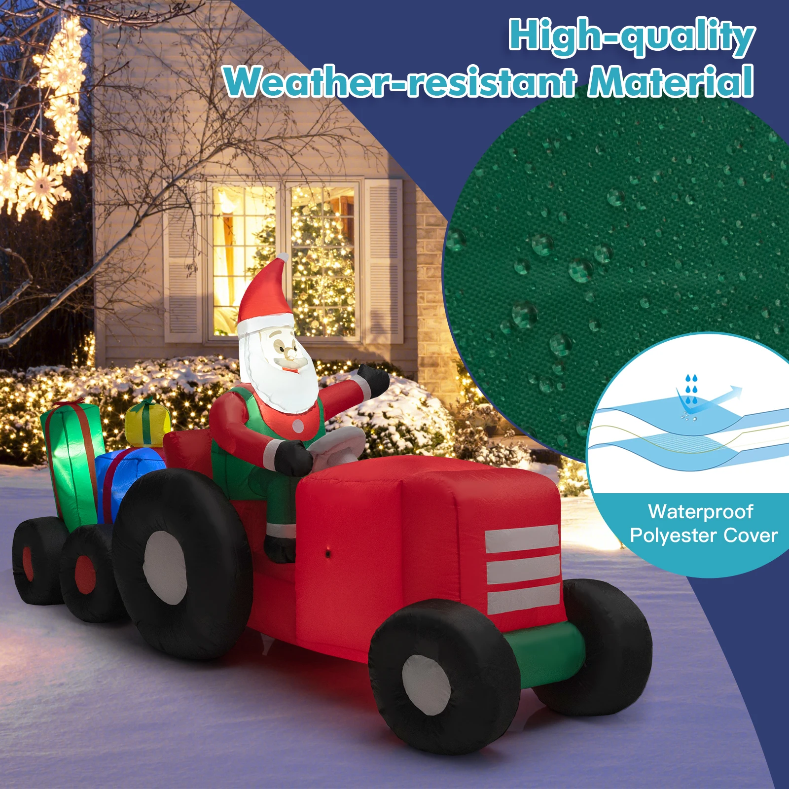 9 FT Long Christmas Inflatable Santa Claus Driving Tractor with Gifts Decoration