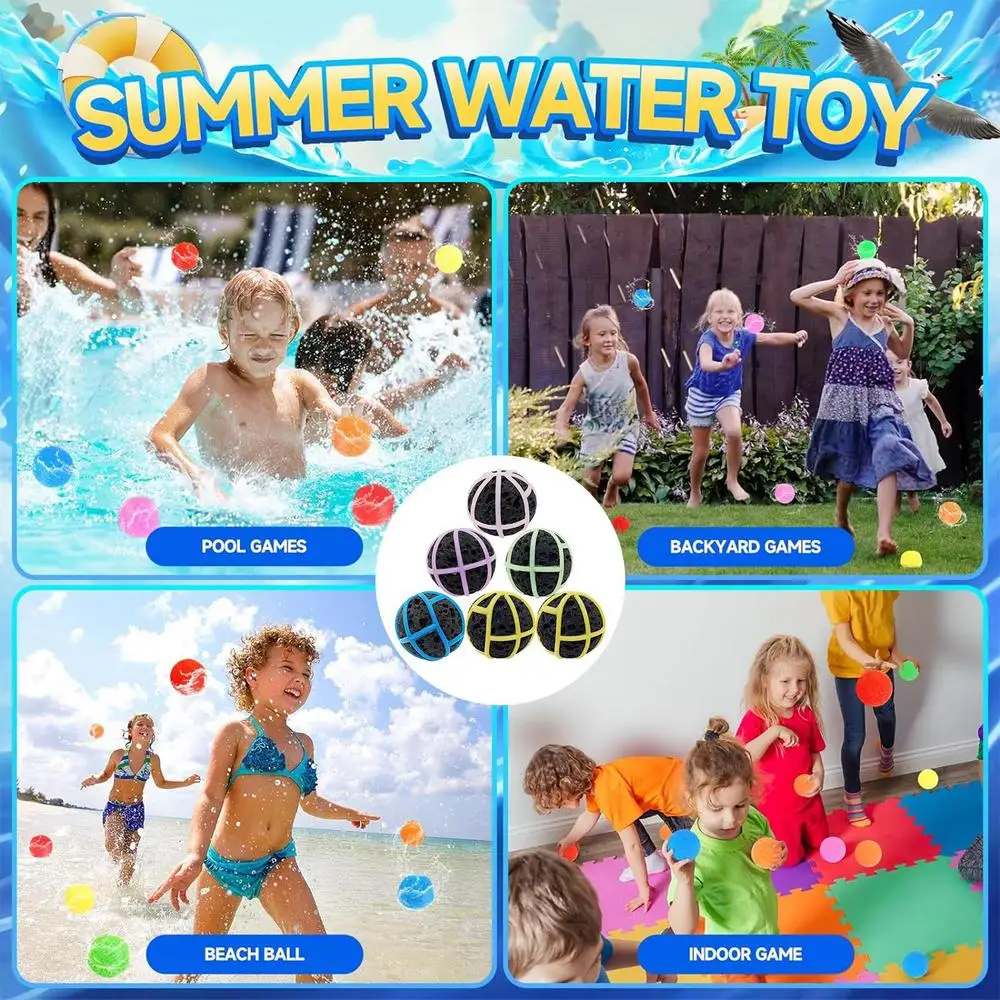 Water Soaker Balls 6PCS Silicone Shell Water Balloons For Kids Water Play Game Pool & Summer Toys Outdoor Fun For Kids & Adults