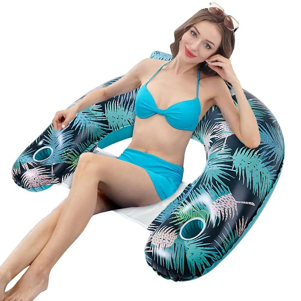 Swimming Pool Inflatable Chair With Cup Holder PVC Adult Pool Floats Swimming Pool Water Chair Single Layer Large Size Decor