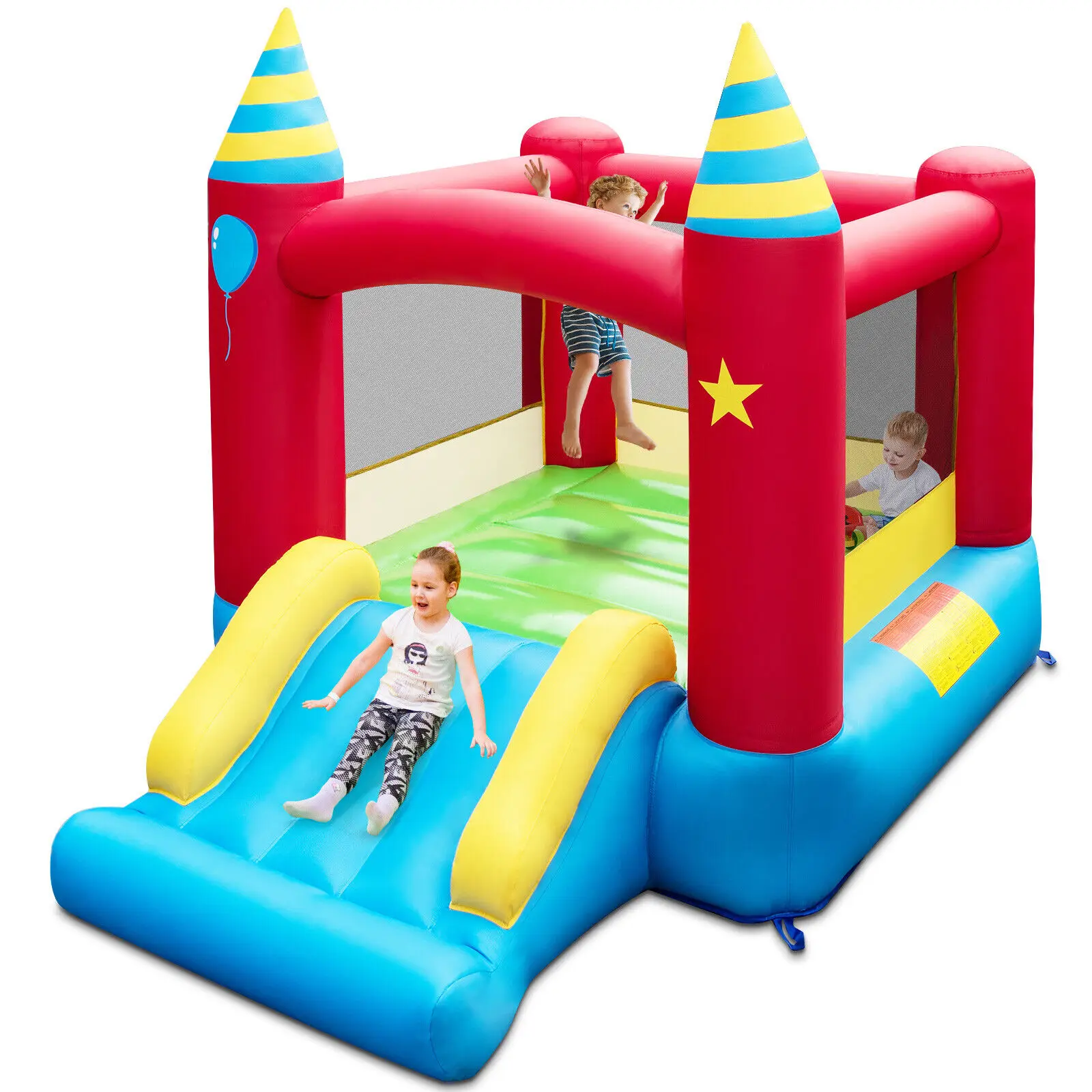 Costway Inflatable Bounce Castle Kids Jumping Bouncer Indoor Outdoor with 480W Blower