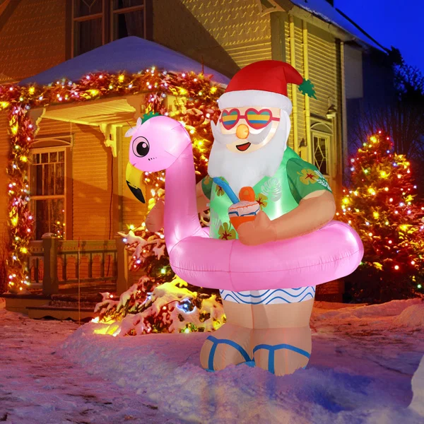 5.9 FT Lighted Christmas Inflatable Decoration, Inflatable Hawaii Santa Claus Outdoor Decoration, Funny Blow Up Yard Decorations