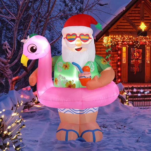 5.9 FT Lighted Christmas Inflatable Decoration, Inflatable Hawaii Santa Claus Outdoor Decoration, Funny Blow Up Yard Decorations