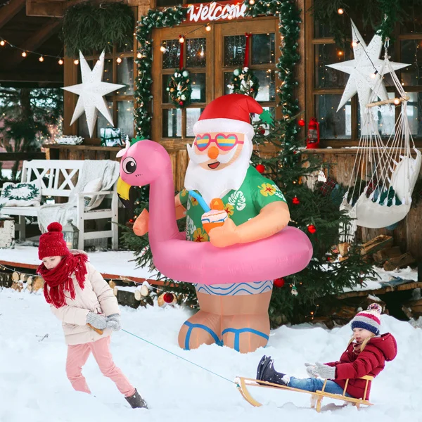 5.9 FT Lighted Christmas Inflatable Decoration, Inflatable Hawaii Santa Claus Outdoor Decoration, Funny Blow Up Yard Decorations