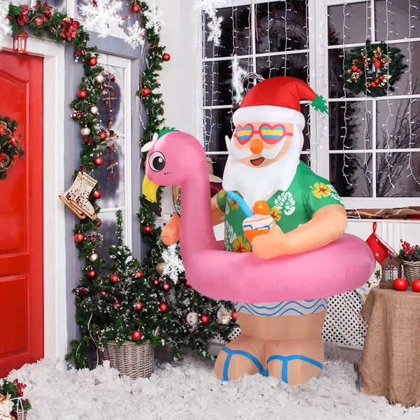 5.9 FT Lighted Christmas Inflatable Decoration, Inflatable Hawaii Santa Claus Outdoor Decoration, Funny Blow Up Yard Decorations