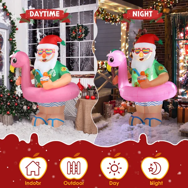 5.9 FT Lighted Christmas Inflatable Decoration, Inflatable Hawaii Santa Claus Outdoor Decoration, Funny Blow Up Yard Decorations