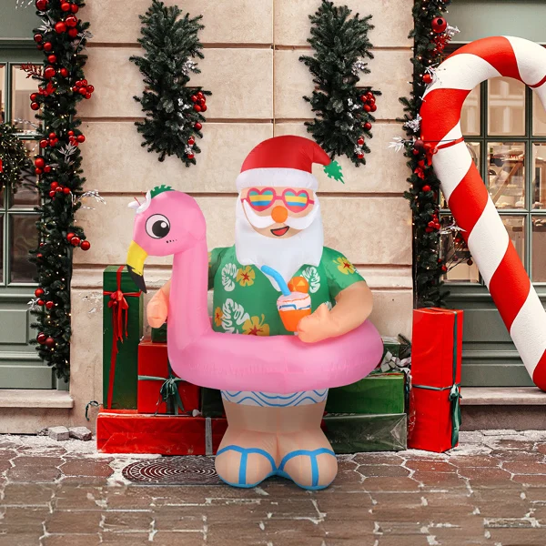 5.9 FT Lighted Christmas Inflatable Decoration, Inflatable Hawaii Santa Claus Outdoor Decoration, Funny Blow Up Yard Decorations