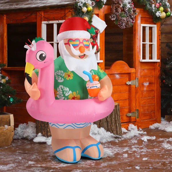 5.9 FT Lighted Christmas Inflatable Decoration, Inflatable Hawaii Santa Claus Outdoor Decoration, Funny Blow Up Yard Decorations