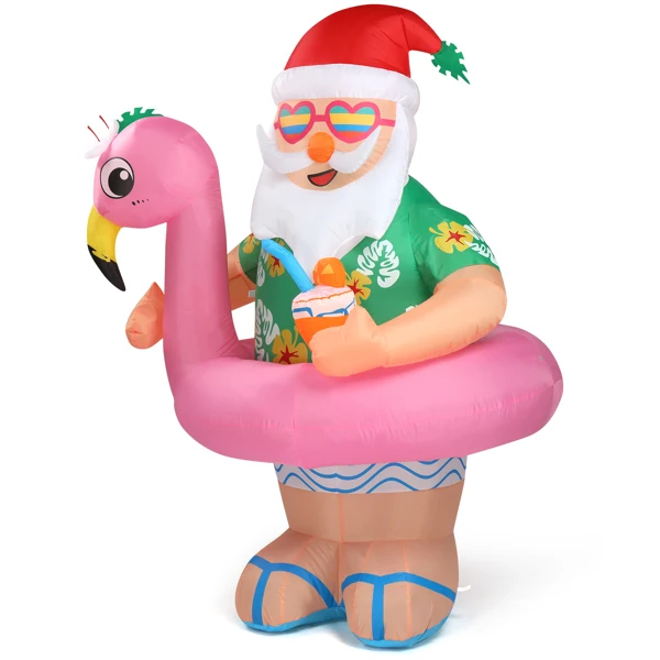 5.9 FT Lighted Christmas Inflatable Decoration, Inflatable Hawaii Santa Claus Outdoor Decoration, Funny Blow Up Yard Decorations