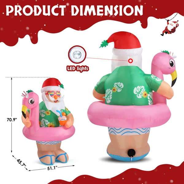 5.9 FT Lighted Christmas Inflatable Decoration, Inflatable Hawaii Santa Claus Outdoor Decoration, Funny Blow Up Yard Decorations