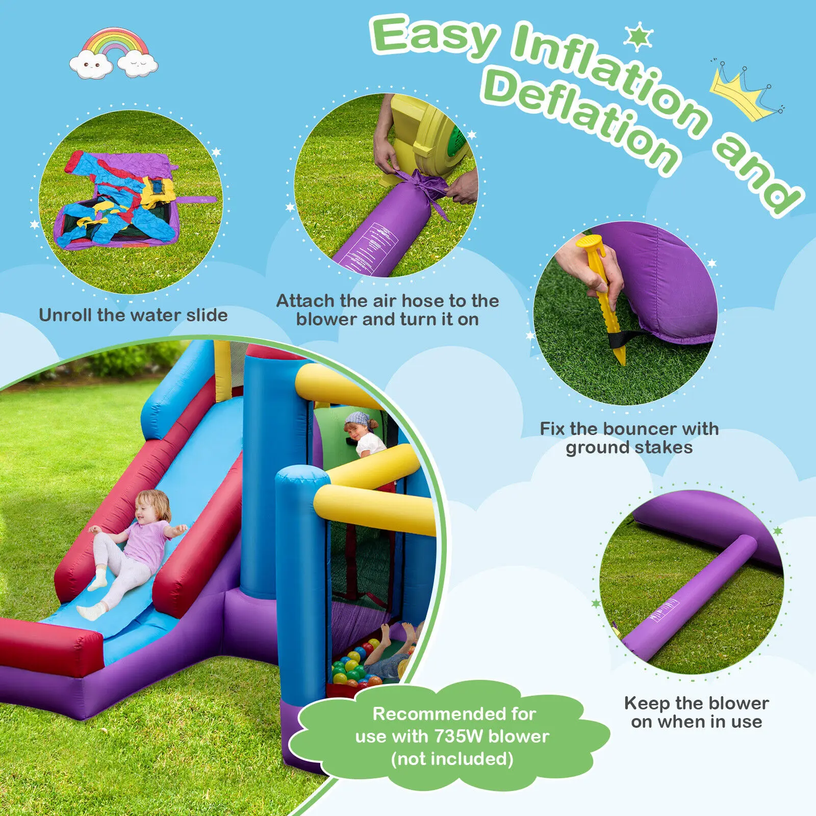 Babyjoy Inflatable Bounce House 5-in-1 Inflatable Bouncer Indoor&Outdoor Blower Not Excluded