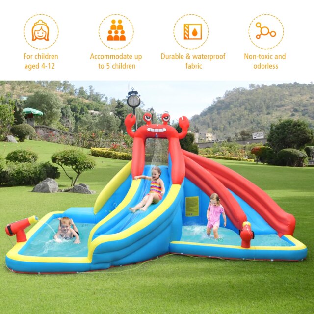 Inflatable Water Slide Crab Dual Slide Bounce House Splash Pool Without Blower - Image 6