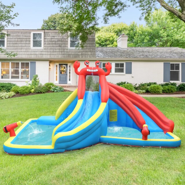 Inflatable Water Slide Crab Dual Slide Bounce House Splash Pool Without Blower - Image 4