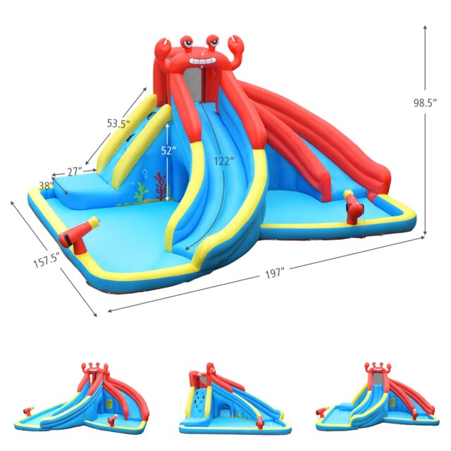 Inflatable Water Slide Crab Dual Slide Bounce House Splash Pool Without Blower - Image 2