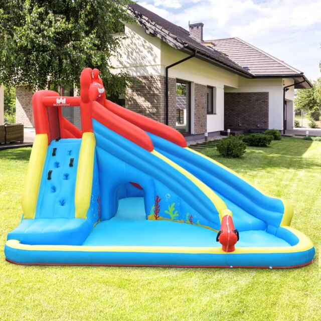 Inflatable Water Slide Crab Dual Slide Bounce House Splash Pool Without Blower - Image 5