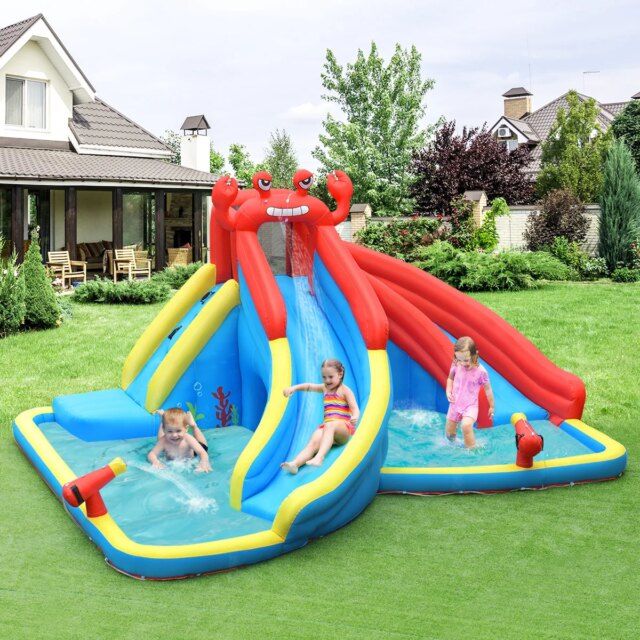 Inflatable Water Slide Crab Dual Slide Bounce House Splash Pool Without Blower - Image 3