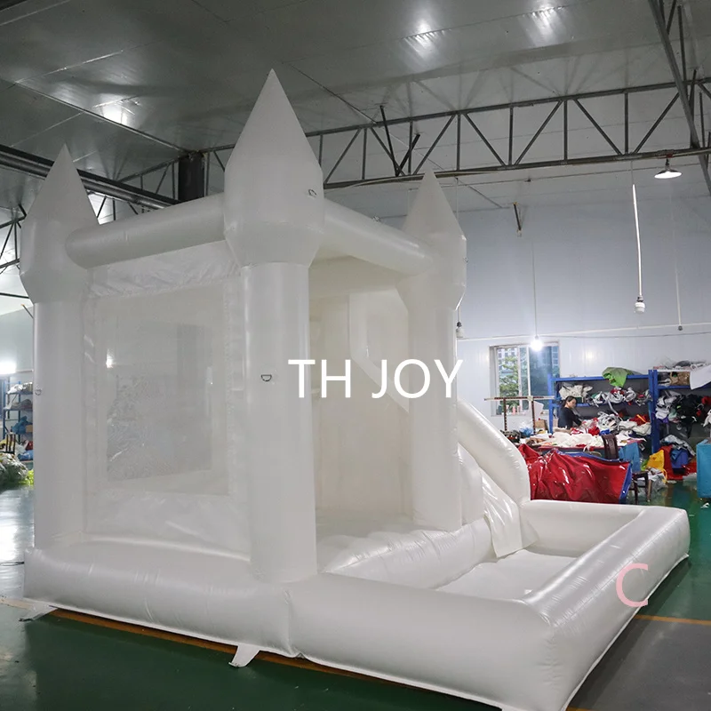 free shipment, outdoor commercial inflatable wedding bouncy castle,white bounce house with slide combos for party