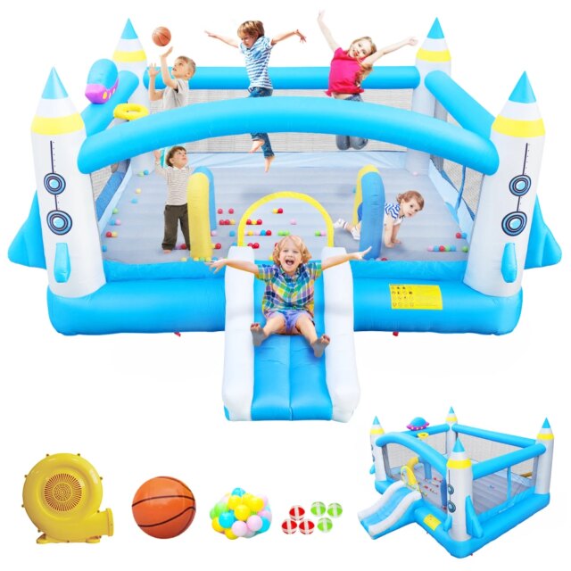Multifunctional Jump 'n Slide Inflatable Bouncer for Kids Complete Setup with Blower - 198" x 180" Play Area - 96" Tall - Image 2
