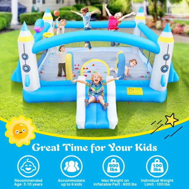 Multifunctional Jump 'n Slide Inflatable Bouncer for Kids Complete Setup with Blower - 198" x 180" Play Area - 96" Tall - Image 4