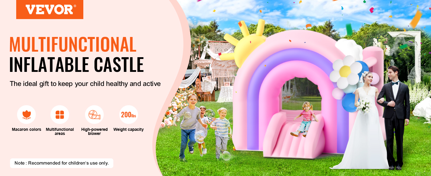 VEVOR Inflatable Bounce House Indoor Outdoor Playhouse Trampoline Kid Jumping Bouncer with Blower Slide Storage Bag 110x91x91 in