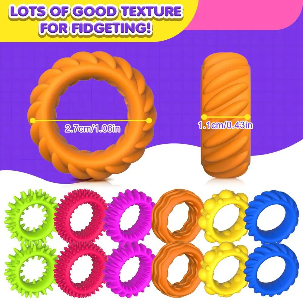 Sensory Rings For Kids Finger Massager Rings Toys Set Of 6 Spiky Sensory Finger Rings Silent Stress Reducer Fidgets Ring For