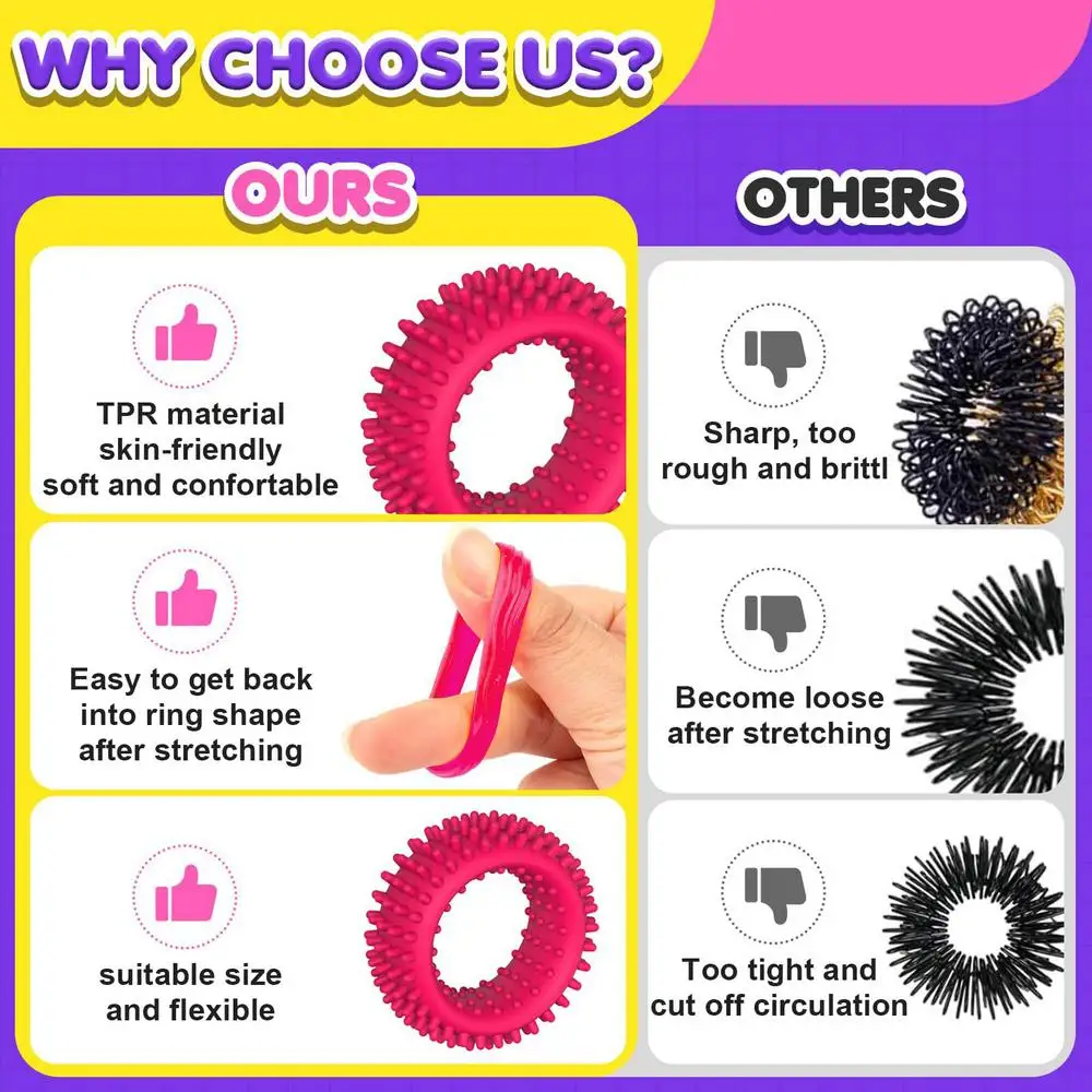 Sensory Rings Stress Relief Sensory Toys Set Of 6 Spiky Sensory Finger Rings Silent Stress Reducer Fidgets Ring For Kids Teens