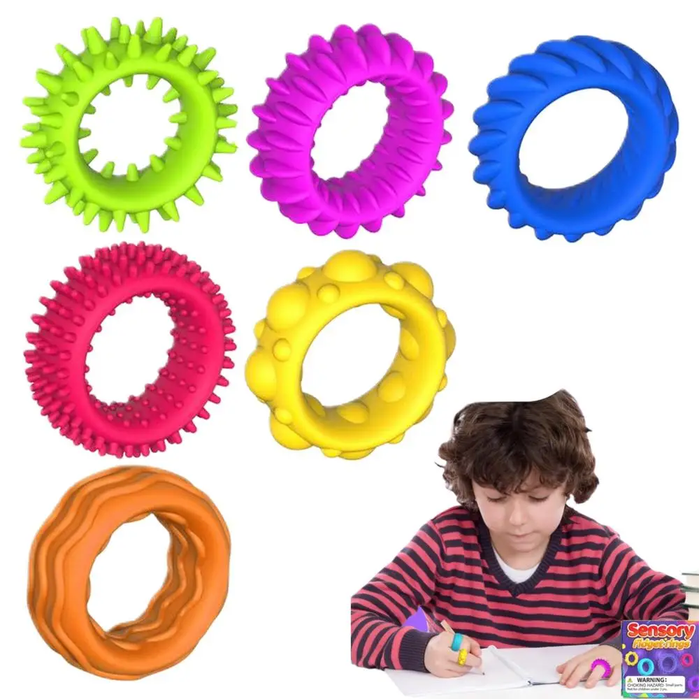 Sensory Rings Stress Relief Sensory Toys Set Of 6 Spiky Sensory Finger Rings Silent Stress Reducer Fidgets Ring For Kids Teens