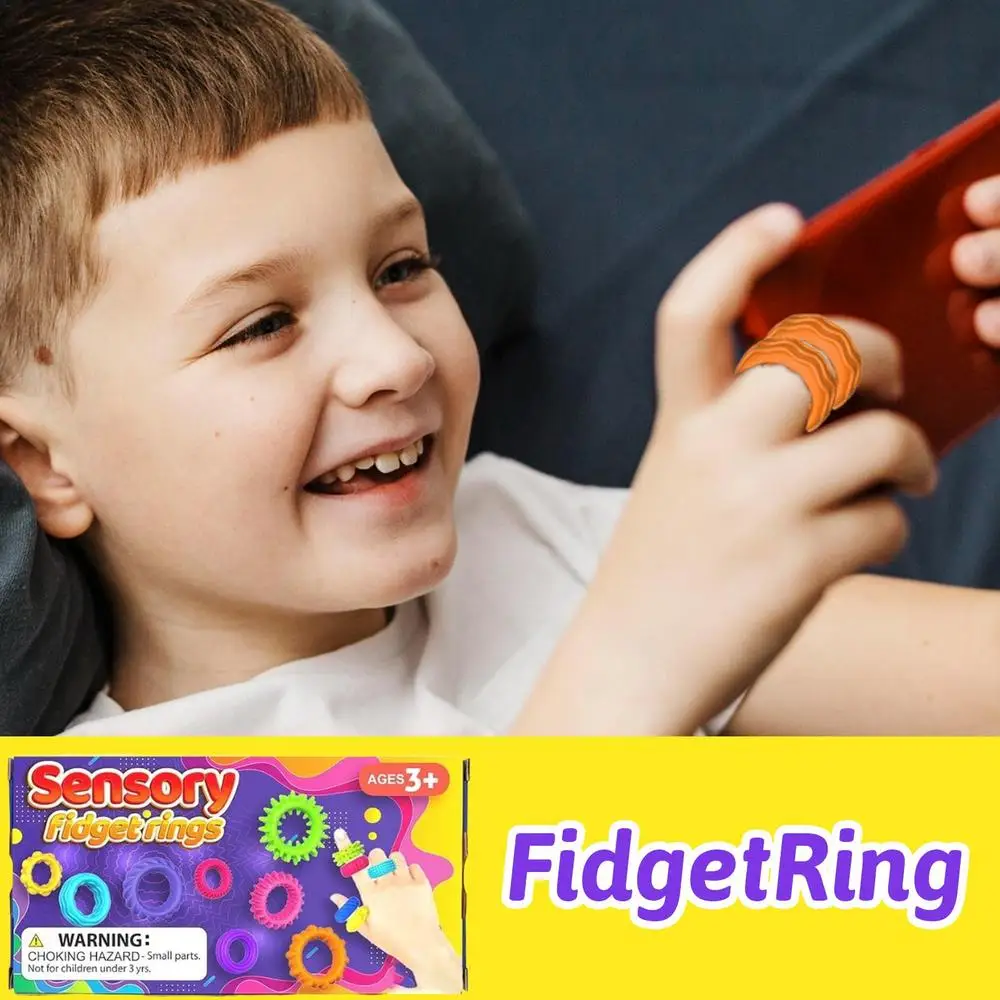 Sensory Rings Stress Relief Fidgets Sensory Toys Spiky Sensory Finger Rings Silent Stress Reducer Fidgets Ring for Kids Teens