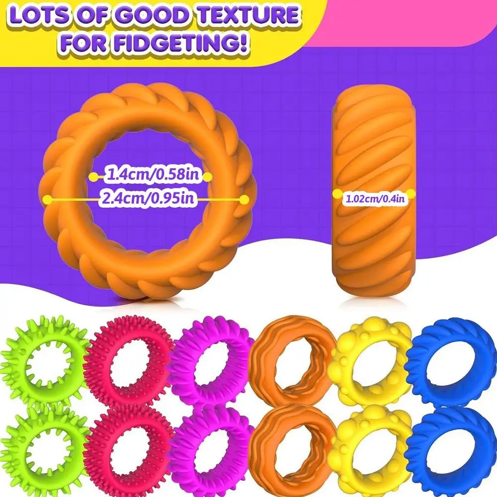 Sensory Rings Stress Relief Fidgets Sensory Toys Spiky Sensory Finger Rings Silent Stress Reducer Fidgets Ring for Kids Teens