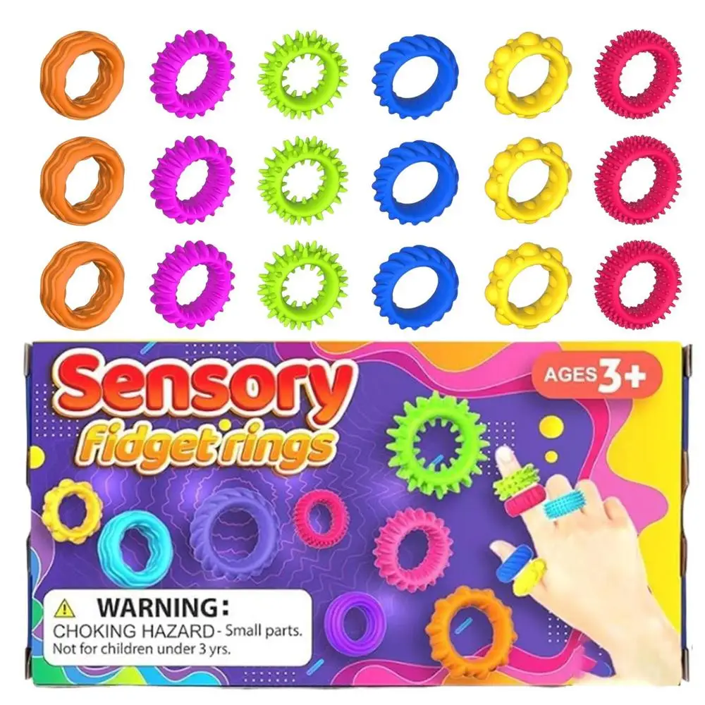 Sensory Rings Stress Relief Fidgets Sensory Toys Spiky Sensory Finger Rings Silent Stress Reducer Fidgets Ring for Kids Teens